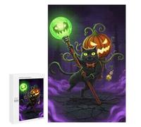 Puzzles pour Adultes1000 PCS Halloween Cat with Pumpkin and Staff Puzzles pour Adolescents, Jouets Anti-Stress, Cadeaux pour Femmes, Activités Amusantes À La Maison 1000 PCS