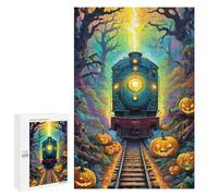 Puzzles pour Adultes1000 PCS Halloween Train Through The Woods Puzzle Décoratif Mural - Niveau Difficile - Idéal comme Cadeau pour Toute La Famille 1000 PCS