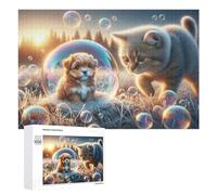 Puzzles pour Adultes1000 PCS Kitten and Puppy with Bubbles Puzzle Décoratif Mural - Niveau Difficile - Idéal comme Cadeau pour Toute La Famille 1000 PCS
