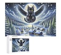 Puzzles pour Adultes1000 PCS Magical Winter Night Scene with Flying Cat Puzzles pour Adultes, Jeux Familiaux, Analyse Et Logique, Cadeaux Anti-Stress 1000 PCS