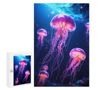 Puzzles pour Adultes1000 PCS Neon Jellyfish Glowing Puzzles pour Adultes - Décoration Murale - Défi Difficile - Cadeaux Uniques d'anniversaire Et De Noël 1000 PCS