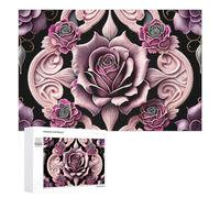 Puzzles pour Adultes1000 PCS Purple Rose Pattern Art Print Puzzle Décoratif Mural - Niveau Difficile - Idéal comme Cadeau pour Toute La Famille 1000 PCS