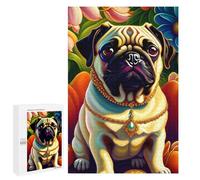 Puzzles pour Adultes1000 PCS Royal Pug in Flowers Puzzle pour Adultes - Jeu De Réflexion - Assemblage De Motifs - Idée Cadeau Unique pour Un Anniversaire 1000 PCS
