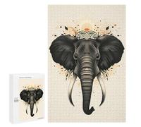Puzzles pour Adultes1000 PCS Sacred Elephant Vector Portrait with Tribal Crown Puzzles pour Adolescents, Jouets Anti-Stress, Cadeaux pour Femmes, Activités Amusantes À La Maison 1000 PCS