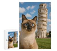 Puzzles pour Adultes1000 PCS Siamese Cat with Leaning Tower Puzzles pour Adultes, Jeu De Réflexion, Décoration Intérieure, Aide À Stimuler Le Cerveau 1000 PCS