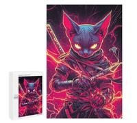 Puzzles pour Adultes1000 PCS Sphynx Cat Ninja with Katana Japanese Samurai Animal Puzzles pour Adultes, Jeux De Société, Décoration Intérieure, Cadeaux De Noël Et d'anniversaire 1000 PCS