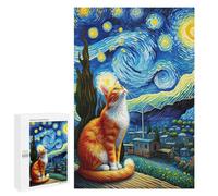 Puzzles pour Adultes1000 PCS Starry Night Cat Orange Puzzles pour Adolescents, Jeux Manuels, Cadeaux pour Femmes, Cadeaux d'anniversaire Uniques 1000 PCS