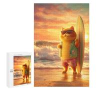Puzzles pour Adultes1000 PCS Surfing Cat Sunset Beach Puzzles pour Adultes Cadeau d'anniversaire Difficile Et Stimulant Cadeaux d'anniversaire Uniques 1000 PCS