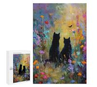 Puzzles pour Adultes1000 PCS Two Black Cats in A Flower Field Puzzles pour Adolescents Jeux Relaxants pour S'amuser en Famille Activités Amusantes À La Maison 1000 PCS