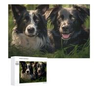 Puzzles pour Adultes1000 PCS Two Happy Dogs in Grass Puzzle Décoratif Mural - Niveau Difficile - Idéal comme Cadeau pour Toute La Famille 1000 PCS