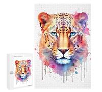 Puzzles pour Adultes1000 PCS Watercolor Leopard Face Puzzles pour Adultes, Jeux De Société, Décoration Intérieure, Cadeaux De Noël Et d'anniversaire 1000 PCS