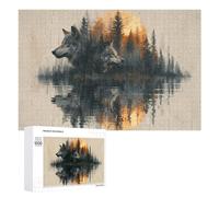 Puzzles pour Adultes1000 PCS Wolf Reflection Forest Art Print Puzzles pour Adultes - Décoration Murale - Loisirs À La Maison - Activités Amusantes À Faire chez Soi 1000 PCS
