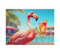 Puzzles pour Adultes1000pcs(52x38cm) Flamingo with Cocktail by The Pool Jeu De Puzzle Stimulant Et Amusant pour Faire Travailler Vos Méninges 1000pcs(52x38cm)