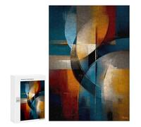 Puzzles pour Adultes300 PCS Abstract Curved Intersection - Blue, Gold & Ivory Geometry Puzzles pour Adolescents, Jouets Anti-Stress, Cadeaux pour Femmes, Activités Amusantes À La Maison 300 PCS