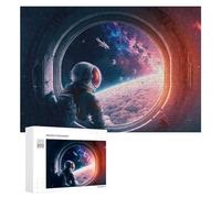 Puzzles pour Adultes300 PCS Astronaut Gazing at Alien Planet Puzzle Décoratif Mural - Niveau Difficile - Idéal comme Cadeau pour Toute La Famille 300 PCS