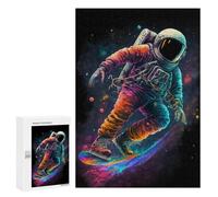 Puzzles pour Adultes300 PCS Astronaut Skateboarding in Space -2 Puzzle Décoratif Mural - Niveau Difficile - Idéal comme Cadeau pour Toute La Famille 300 PCS