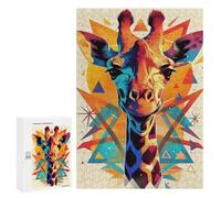 Puzzles pour Adultes300 PCS Colorful Giraffe Portrait with Geometric Background Puzzles pour Adultes - Jouets À Monter Soi-même - Décoration Murale - Cadeaux Uniques d'anniversaire Et De Noël 300 PCS