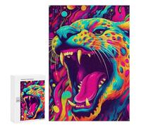 Puzzles pour Adultes300 PCS Colorful Roaring Jaguar Art Print Puzzles pour Adolescents pour S'amuser en Famille Difficile Et Stimulant Un pour Les Jeux 300 PCS
