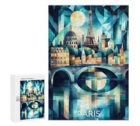 Puzzles pour Adultes300 PCS Cubist Paris Skyline with Eiffel Tower and Seine Puzzles pour Adultes, Jeu De Réflexion, Décoration Intérieure, Aide À Stimuler Le Cerveau 300 PCS