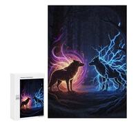 Puzzles pour Adultes300 PCS Elemental Wolves in Dark Forest Puzzles pour Adultes, Jeux De Société, Décoration Intérieure, Cadeaux De Noël Et d'anniversaire 300 PCS