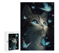 Puzzles pour Adultes300 PCS Enchanted Butterfly Cat Art Print -1 Puzzles pour Adolescents pour S'amuser en Famille Difficile Et Stimulant Un pour Les Jeux 300 PCS