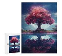 Puzzles pour Adultes300 PCS Fantasy Pink Tree Reflection Puzzles pour Adultes Jeux Relaxants Course De Vitesse Manuelle Activités Amusantes À La Maison 300 PCS