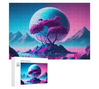 Puzzles pour Adultes300 PCS Fantasy Planet with Pink Trees Puzzle Décoratif Mural - Niveau Difficile - Idéal comme Cadeau pour Toute La Famille 300 PCS