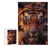 Puzzles pour Adultes300 PCS Flaming Tiger Portrait -20 Puzzle Décoratif Mural - Niveau Difficile - Idéal comme Cadeau pour Toute La Famille 300 PCS