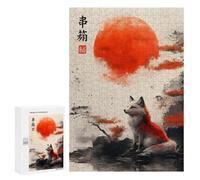 Puzzles pour Adultes300 PCS Fox and Red Sun Japanese Art Puzzles pour Adultes - Jeu De Réflexion, Analyse Et Logique - Cadeaux Anti-Stress 300 PCS