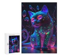 Puzzles pour Adultes300 PCS Glowing Neon Cat Artwork Puzzle pour Adultes, Jeu Familial, Idéal pour Passer Le Temps À La Maison, pour Un Anniversaire Ou Noël 300 PCS