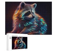 Puzzles pour Adultes300 PCS Glowing Neon Raccoon Artwork Puzzle Décoratif Mural - Niveau Difficile - Idéal comme Cadeau pour Toute La Famille 300 PCS