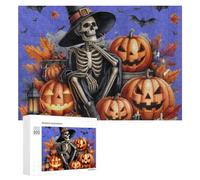 Puzzles pour Adultes300 PCS Halloween Skeleton with Pumpkins Puzzles pour Adultes - Décoration Murale - Loisirs À La Maison - Activités Amusantes À Faire chez Soi 300 PCS