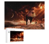 Puzzles pour Adultes300 PCS Lion and Cub in Cosmic Landscape Puzzle Décoratif Mural - Niveau Difficile - Idéal comme Cadeau pour Toute La Famille 300 PCS