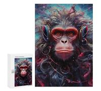 Puzzles pour Adultes300 PCS Monkey Headphones Art Puzzle Décoratif Mural - Niveau Difficile - Idéal comme Cadeau pour Toute La Famille 300 PCS