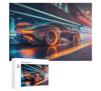 Puzzles pour Adultes300 PCS Neon Future Racing Car -4 Puzzle Décoratif Mural - Niveau Difficile - Idéal comme Cadeau pour Toute La Famille 300 PCS