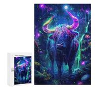 Puzzles pour Adultes300 PCS Neon Highland Cow in Forest Puzzles pour Adultes, Jeu De Réflexion, Décoration Intérieure, Aide À Stimuler Le Cerveau 300 PCS