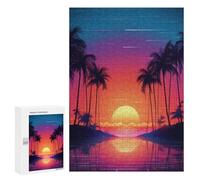 Puzzles pour Adultes300 PCS Neon Sunset Palm Beach Puzzles pour Adolescents pour S'amuser en Famille Difficile Et Stimulant Un pour Les Jeux 300 PCS