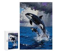 Puzzles pour Adultes300 PCS Orcas Leaping from The Ocean Painting Puzzles pour Adolescents Jeux Relaxants pour S'amuser en Famille Activités Amusantes À La Maison 300 PCS