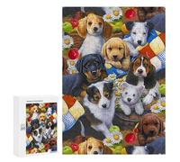 Puzzles pour Adultes300 PCS Puppies in A Basket Puzzle Décoratif Mural - Niveau Difficile - Idéal comme Cadeau pour Toute La Famille 300 PCS