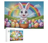 Puzzles pour Adultes300 PCS Rainbow Easter Bunny Basket Puzzle Décoratif Mural - Niveau Difficile - Idéal comme Cadeau pour Toute La Famille 300 PCS