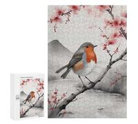 Puzzles pour Adultes300 PCS Robin on Branch with Cherry Blossoms Puzzles pour Adultes, Jeu De Réflexion, Décoration Intérieure, Aide À Stimuler Le Cerveau 300 PCS