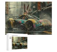 Puzzles pour Adultes300 PCS Rusty Bunny Car in Rain Puzzle pour Adultes, Jouet, Décoration Murale, Passe-Temps, Cadeaux Uniques d'anniversaire Et De Noël 300 PCS