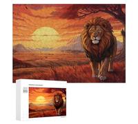 Puzzles pour Adultes300 PCS Savannah Sunset Lion Majesty Puzzle Décoratif Mural - Niveau Difficile - Idéal comme Cadeau pour Toute La Famille 300 PCS