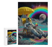 Puzzles pour Adultes300 PCS Space Beach Astronaut Relaxing with Rainbow Drink Puzzles pour Adultes : des Activités Amusantes en Famille À Faire À La Maison - Un Jeu Familial Stimulant 300 PCS