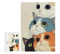 Puzzles pour Adultes300 PCS Stack of Four Cute Cats Illustration Puzzles pour Adolescents, Jouets Anti-Stress, Cadeaux pour Femmes, Activités Amusantes À La Maison 300 PCS