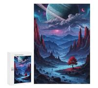 Puzzles pour Adultes300 PCS Surreal Landscape with Red Tree Puzzles pour Adultes - Jeu Familial - Cadeaux pour Femmes - Jeu Stimulant