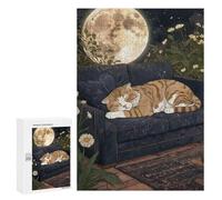 Puzzles pour Adultes300 PCS Tabby Cat Sleeping Under The Moon Puzzles pour Adolescents, Jouets Anti-Stress, Cadeaux pour Femmes, Activités Amusantes À La Maison 300 PCS