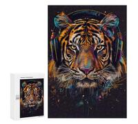 Puzzles pour Adultes300 PCS Tiger Headphones Music Art Print Puzzles pour Adolescents pour S'amuser en Famille Difficile Et Stimulant Un pour Les Jeux 300 PCS