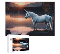 Puzzles pour Adultes300 PCS Unicorn by The Lake at Sunset Puzzle Décoratif Mural - Niveau Difficile - Idéal comme Cadeau pour Toute La Famille 300 PCS