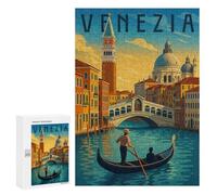 Puzzles pour Adultes300 PCS Venice Travel Poster - Romantic Gondola and Sunset Canal Puzzles pour Adultes, Jeux De Société, Décoration Intérieure, Cadeaux De Noël Et d'anniversaire 300 PCS